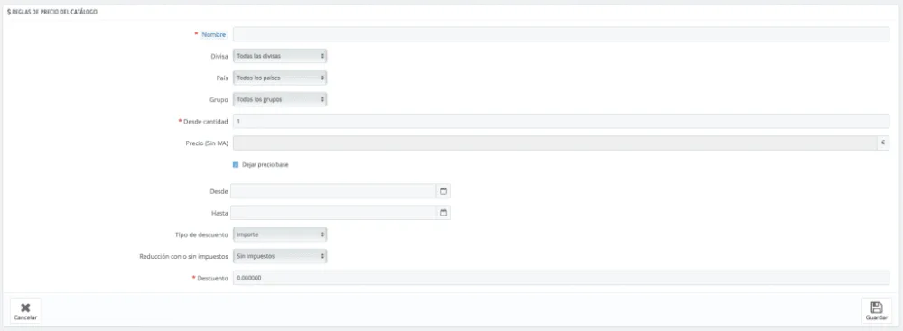 Reglas de catálogo en PrestaShop: rebaja masivamente (imagen 2)