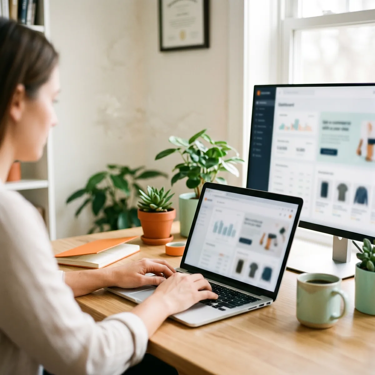 Profesional trabajando con concentración en el mantenimiento de una tienda online PrestaShop
